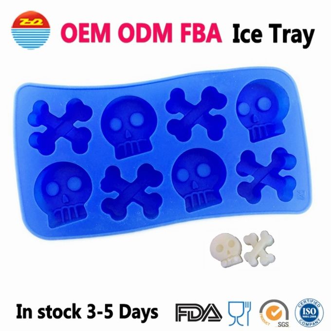 Forma azul certificada FDA suave de los huesos del cráneo y de la cruz de la bandeja del cubo de hielo del silicón